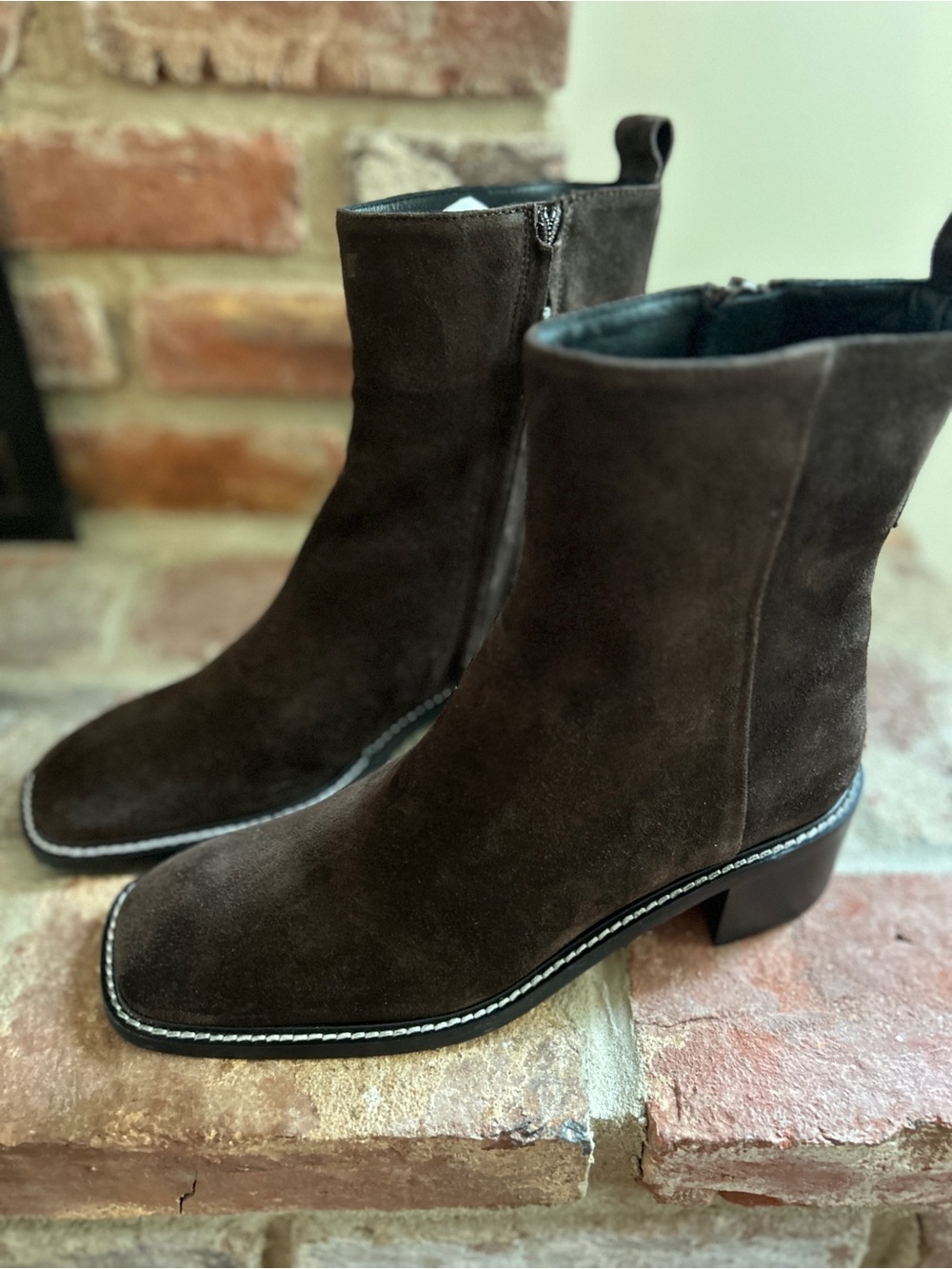 Everlane The City Boot Dark Brown Suede sz 8 Women's Side Zip Block Heel Ankle - Picture 4 of 14